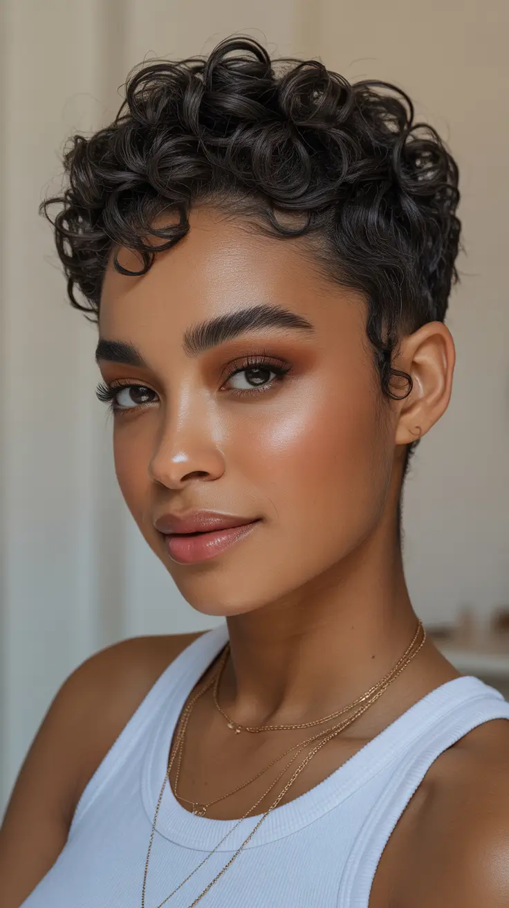 summer short haircut ideas 2026 Ultra-Short Defined Curls with Natural Texture