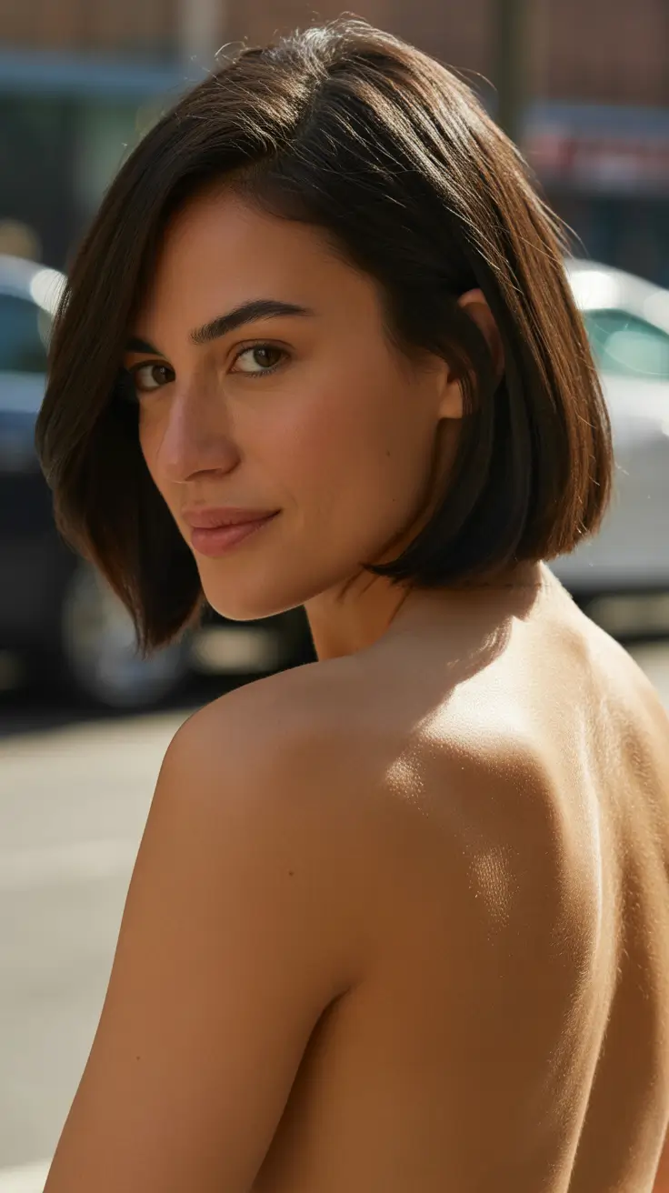 summer short haircut ideas 2026 Minimalist Blunt Bob with Natural Shine