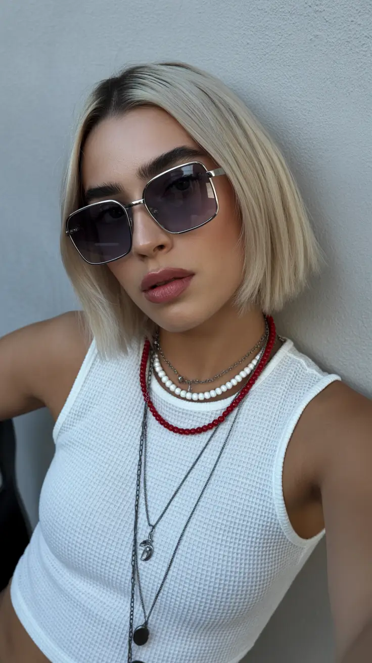 summer short haircut ideas 2026 Cool-Girl Blonde Bob with Street Style Edge