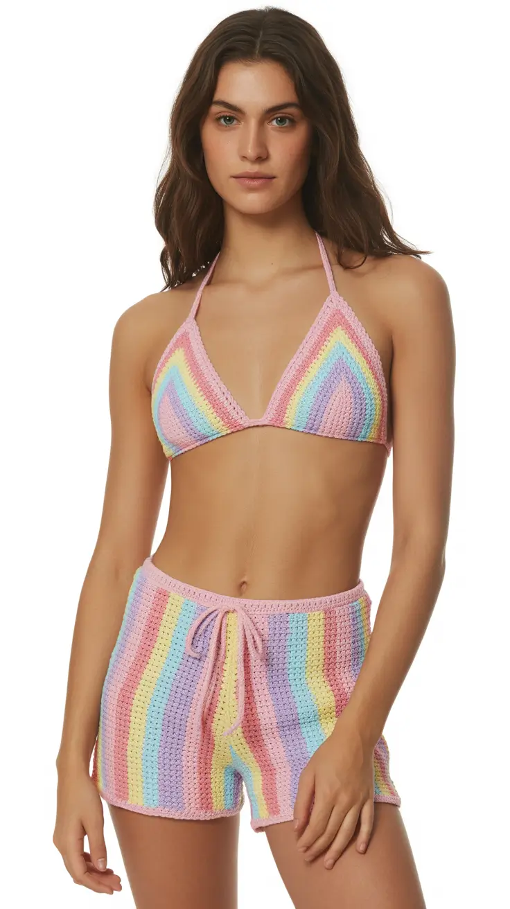 swimsuit with shorts 2026 Crochet Rainbow Nostalgia for Soft Statement Moments