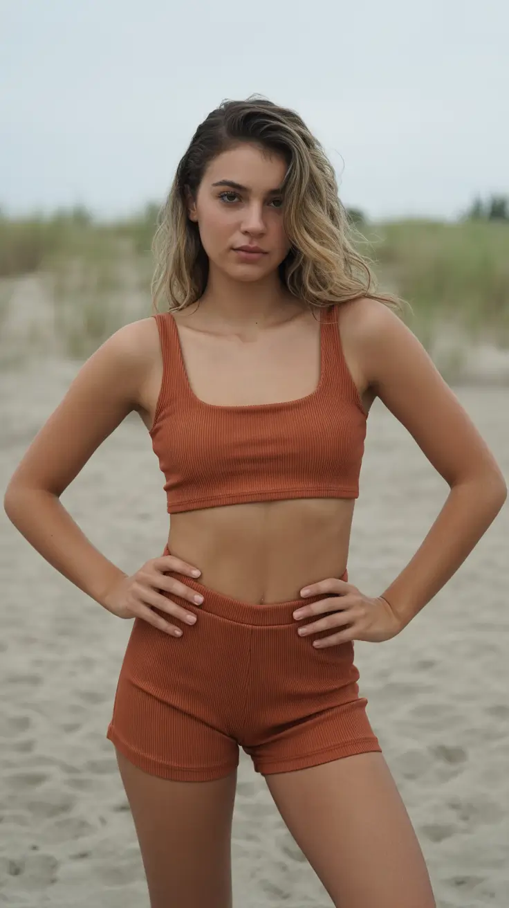swimsuit with shorts 2026 Earth-Toned Ribbed Minimalism for Quiet Luxury Days