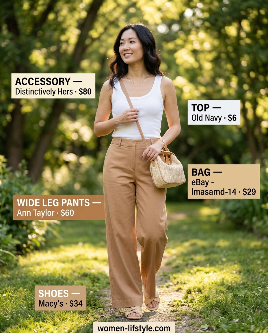 Alternative: Yellow floral midi skirt outfit with white tank for casual summer wide leg pants outfits 2026.