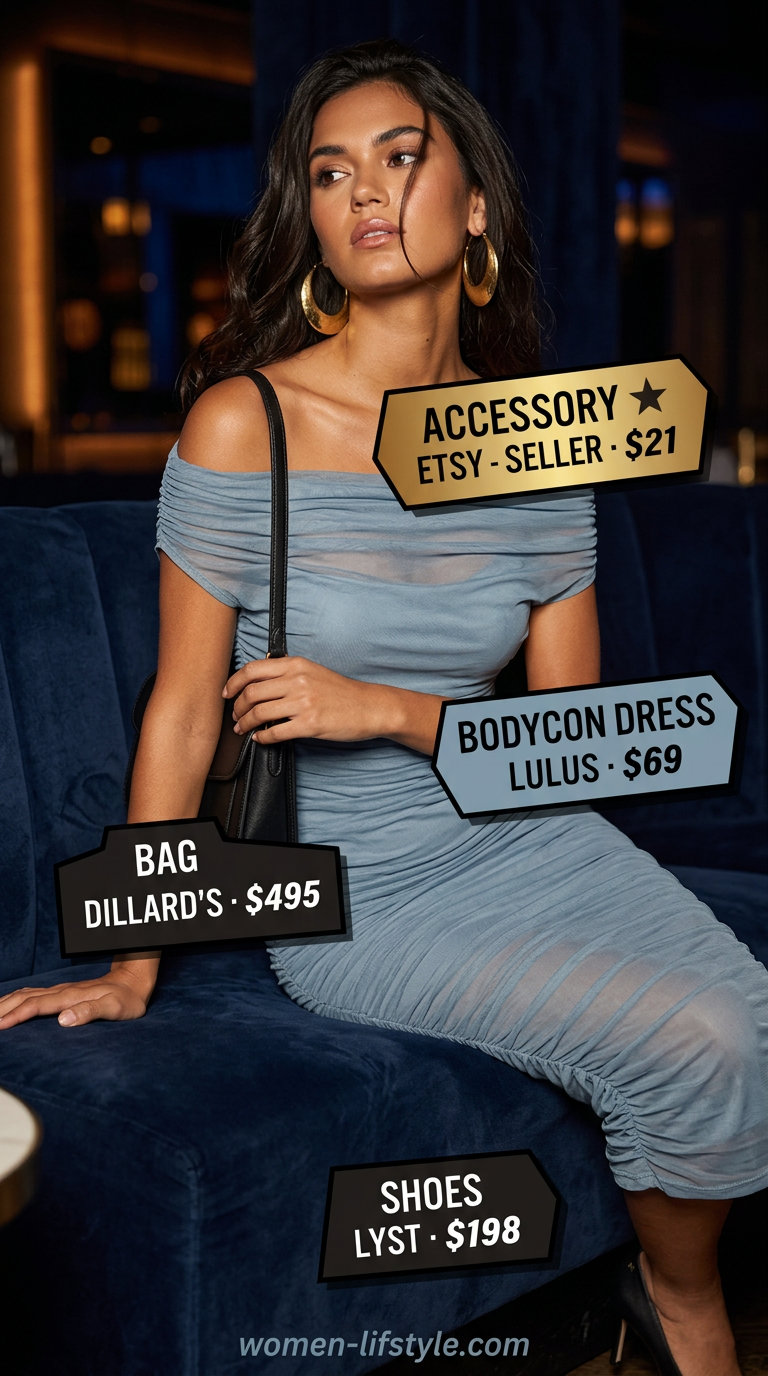 Chic ivory bodycon dress with black accessories for minimalist going out outfits for women 2026.