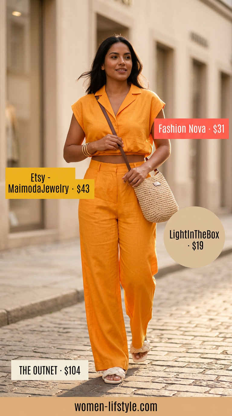 Effortless Summer Set: Terracotta linen blend top and pants for casual outfits for women with Inverted Triangle Shape 2026.