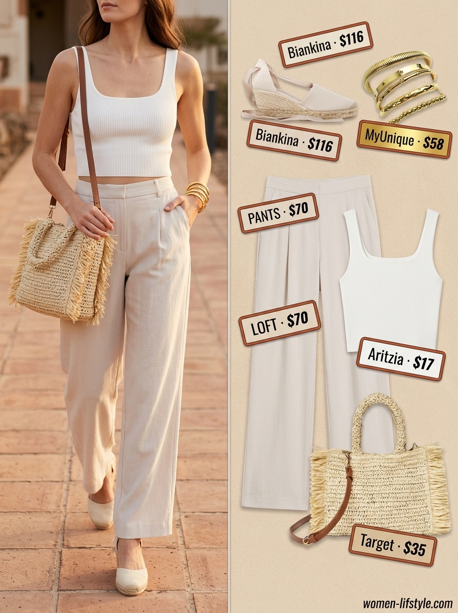 casual summer wide leg pants outfits 2026 outfit idea - fashion styling inspiration