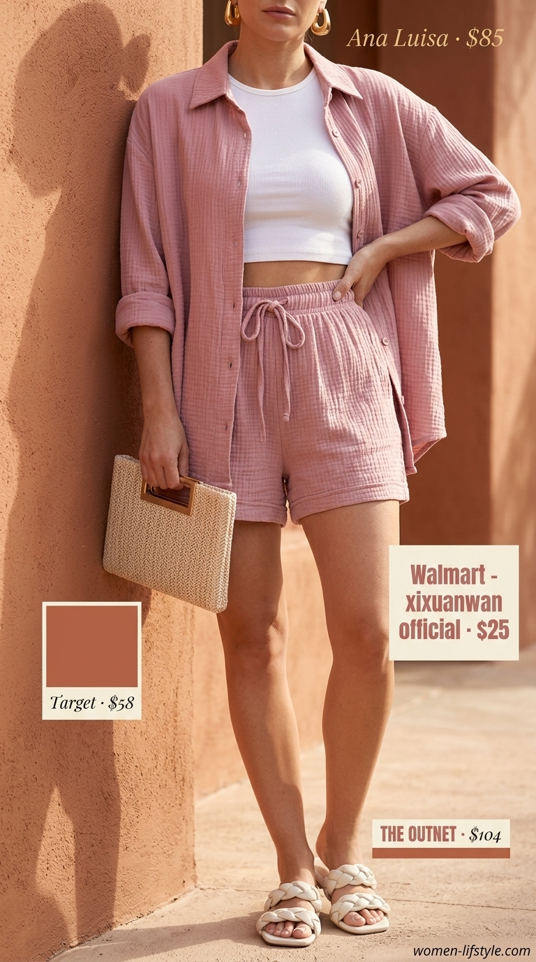 Soft peach linen matching set for comfy every day summer outfits for women 2026.