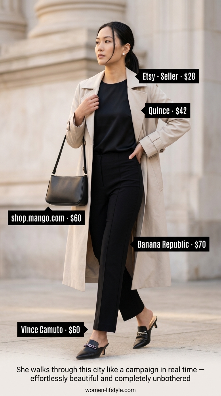 Flattering summer outfit for women over 50 2026: Black cropped pants, ivory shell top, silver accents.