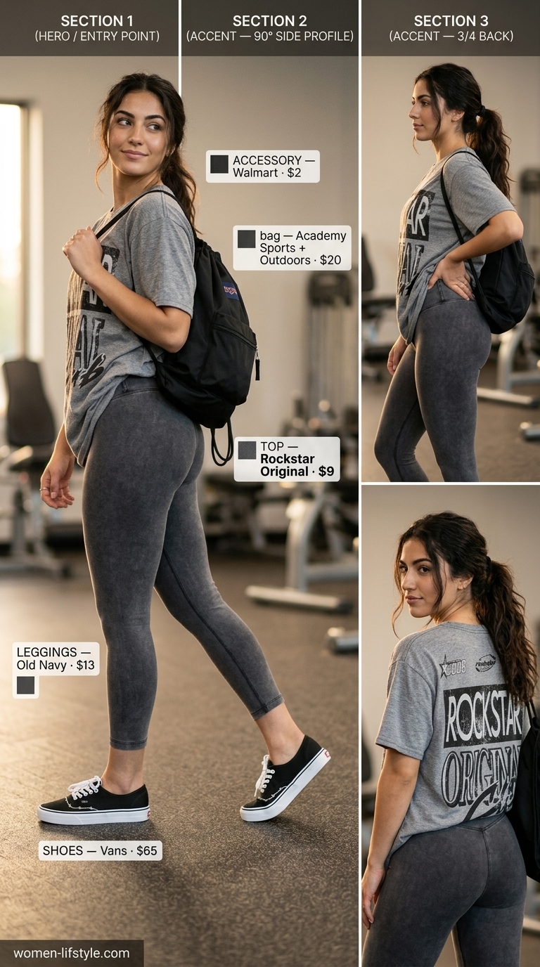Heather grey gym leggings outfits summer for women 2026, with graphic tee for errands.