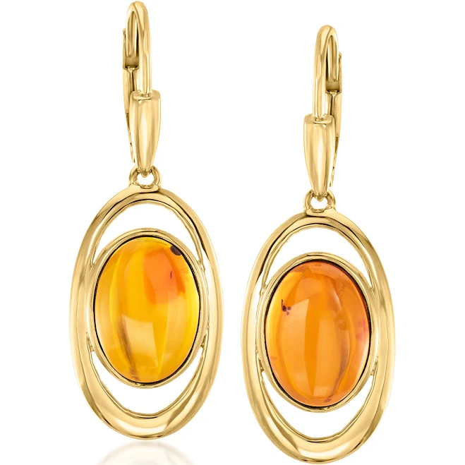 accessory 18kt Gold Over Sterling Amber Drop Earrings Ross-Simons $157.25