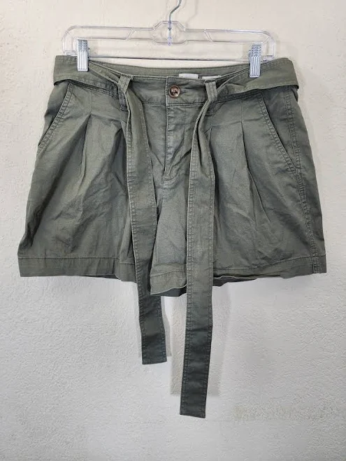 bottom A Day Paperbag Shorts 6 Olive Green High Rise Tie Belt Pleated Utility eBay $12.99