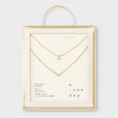 accessory A New Day 14K Gold Plated Triple Cubic Zirconia Layered Necklace Target $24.99