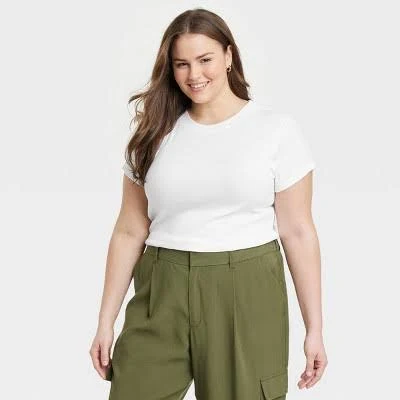 top A New Day Women's Slim Fit Ribbed T-Shirt Target $5