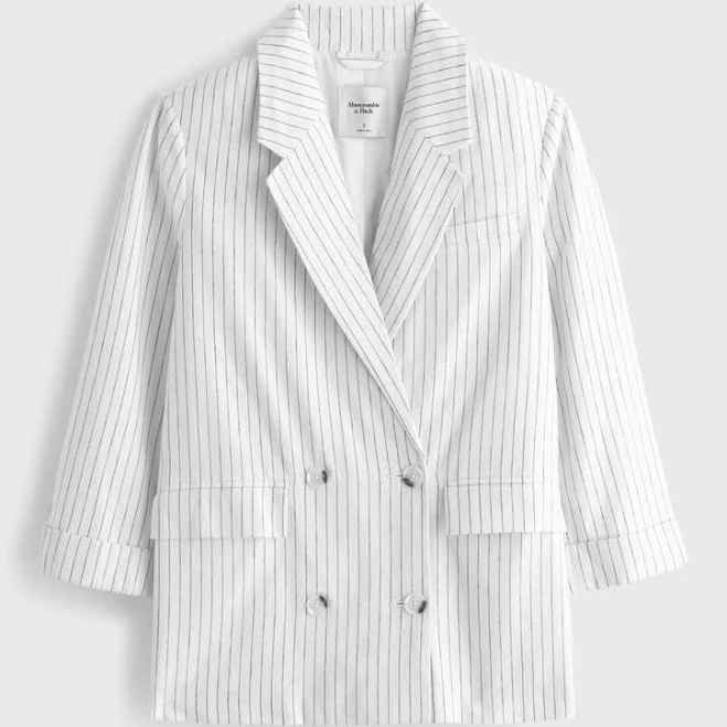 blazer Abercrombie & Fitch Women's Double-Breasted Linen-Blend Slouchy Blazer Abercrombie & Fitch $39.97