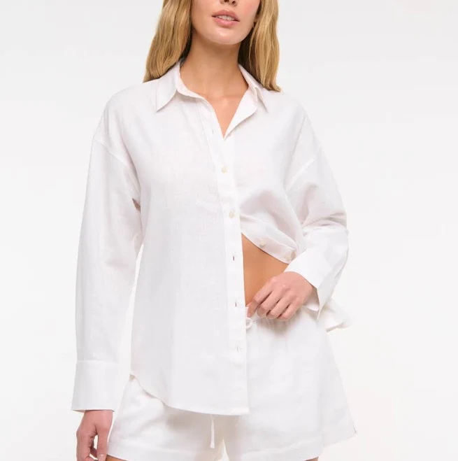 top Abercrombie & Fitch Women's Oversized Linen-Blend Shirt Abercrombie & Fitch $44.99
