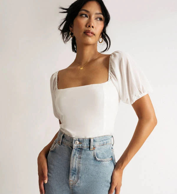 top About Time Puff Sleeve Smocked Crop Top Tobi $22