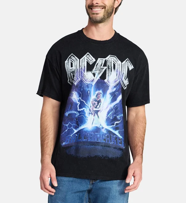 top Ac/dc Men's & Big Men's Graphic Mineral Wash Band Tee with Short Sleeves Walmart $12.98
