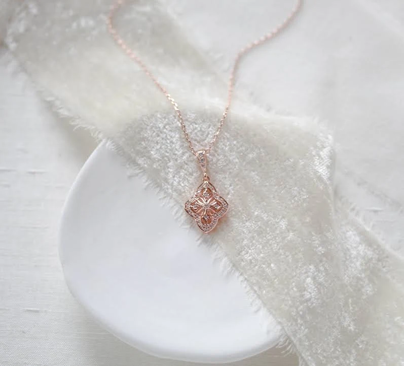 accessory Addia Rose Gold Bridal Pendant Necklace Etsy - treasures570 $36