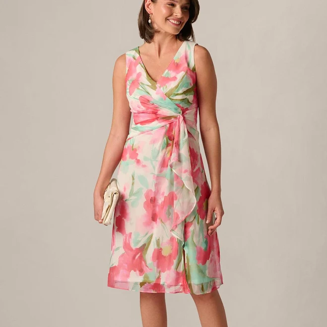 dress Adrianna Papell Women's Draped Floral Chiffon Midi Sheath Dress Adrianna Papell $169