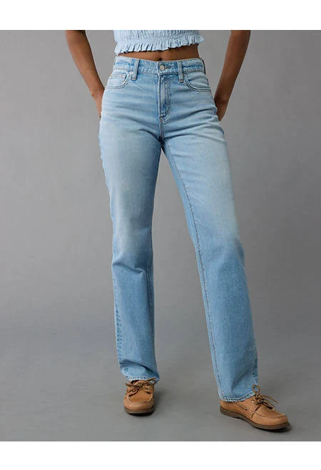 bottoms AE Stretch Super High-Waisted Straight Jean American Eagle Outfitters $56.95