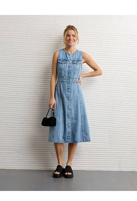 shirt dress AE Women's Button-Up Denim Midi Dress American Eagle Outfitters $33.98