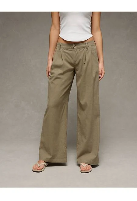 trousers AE Women's Low-Rise Linen-Blend Trousers American Eagle Outfitters $69.95