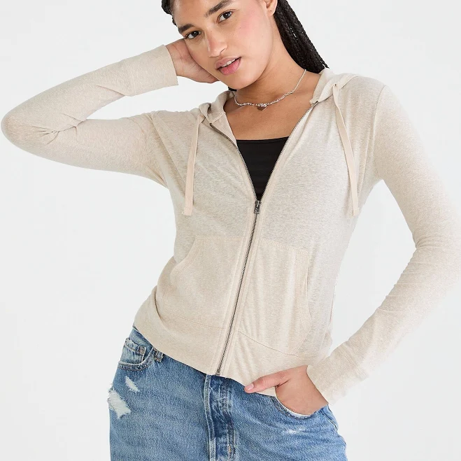 outerwear Aeropostale Women's Lightweight Full-Zip Cotton Hoodie Aeropostale.com $19.75