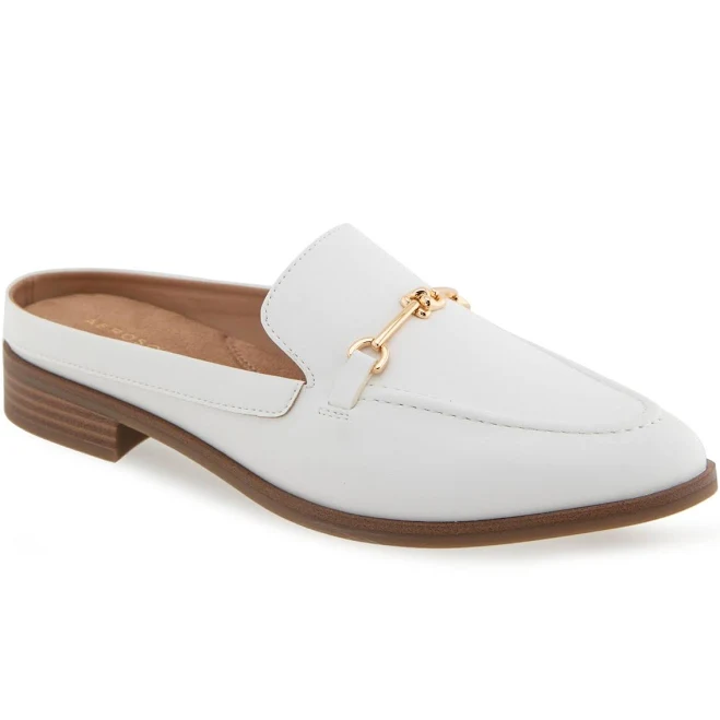 shoes Aerosoles Women's Erik Pointed Toe Flat Mules - Bright White Faux Leather - Size 7W Macy's $79
