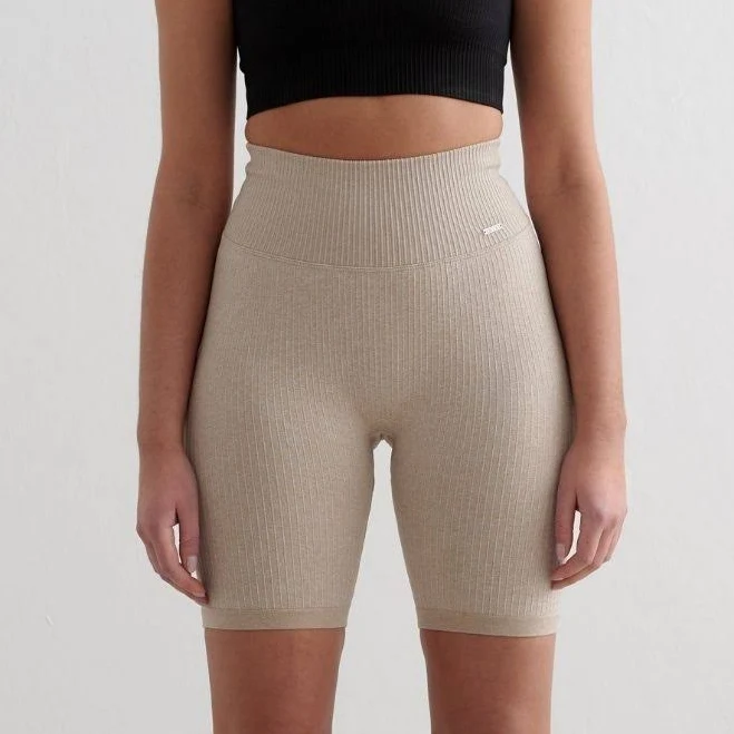 biker shorts Aim'n - Beige Ribbed Seamless Biker Shorts - Beige - Shorts Aimn US $20