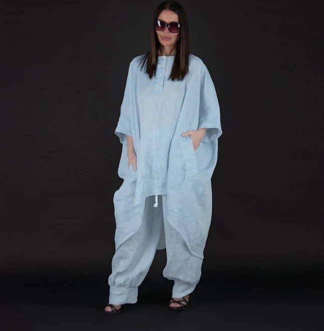 matching set Alison Linen Loose Tunic Top, Wide Leg Pants, and Top Set Etsy - EUGfashion $287.2