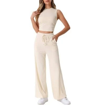 matching set Allegra K Women's 2 Pieces Crew Neck Sleeveless Crop Tank and Wide Target $44.99