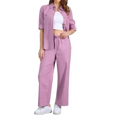 matching set Allegra K Women's Linen Button Down Shirt and Drawstring Pants Set Target $56.99