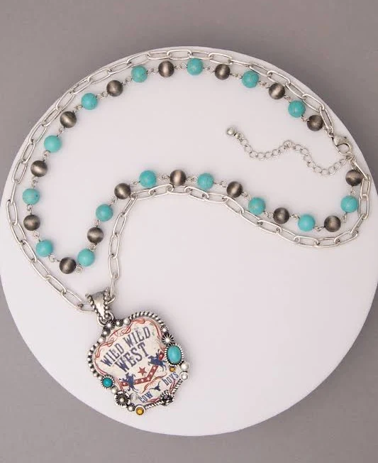 accessory Allyson Wild Wild West Turquoise Layered Strand Pendant Necklace Sophia Collection $17.95