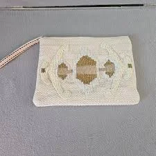 bag America & Beyond Beaded Clutch Pouch Cream Gold Boho Wristlet Bag eBay $30