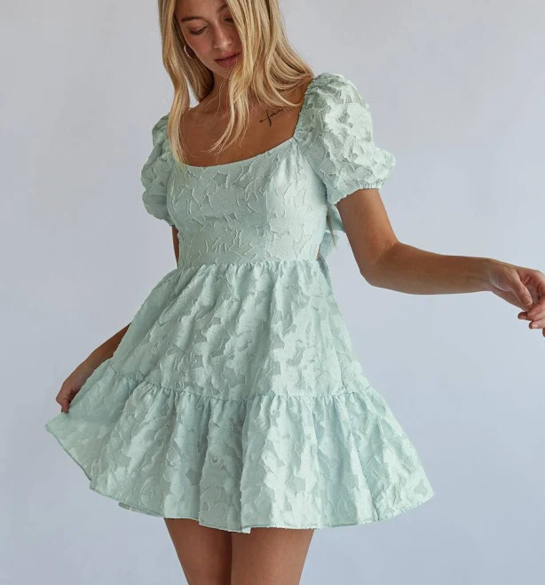 dress American Threads Whitley Tie Back Puff Sleeve Babydoll Mini Dress American Threads $50.48