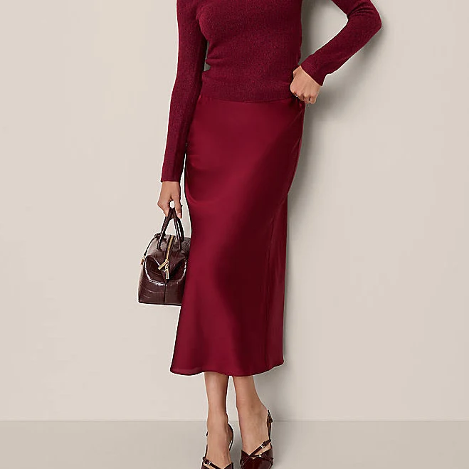 skirt Ann Taylor Satin Bias Midi Slip Skirt Size Medium Cherry Pie Women's Ann Taylor $69.92