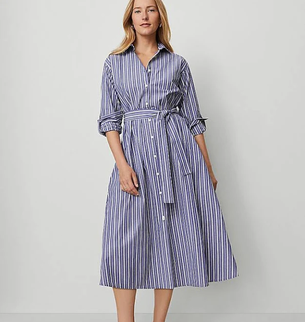 dress Ann Taylor Women's Striped Collared Midi Shirtdress Ann Taylor $64.94