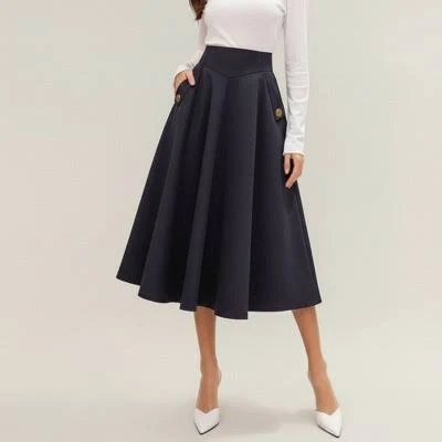 skirt Anna-Kaci Women's Structured High Waist Midi A-Line Skirt with Button- Target $42.99