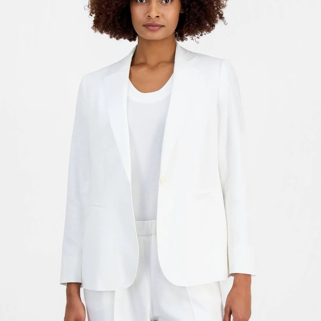 blazer Anne Klein Women's One-Button Linen-Blend Blazer Macy's $159