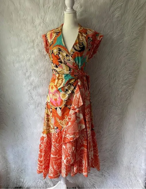 dress Anthropologie Dresses | Anthropologie Coral & Teal Floral Wrap Maxi Dress | Color: Blue/Orange | Size: Xxs | Pm-04606616's Closet Poshmark $60