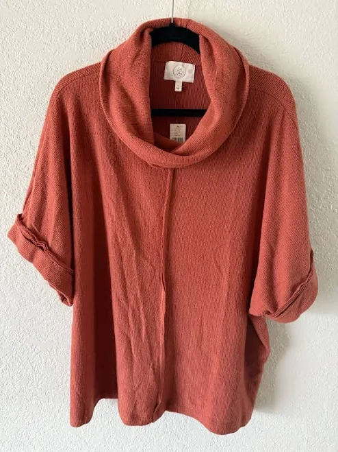 top Anthropologie Ella Mara Terra-cotta Short Sleeve Slouchy Cowlneck eBay $36