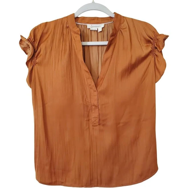 top Anthropologie Rust Satin Pleated V Neck Flutter Sleeve Blouse Top Size eBay - thegratefulqueen $24.99
