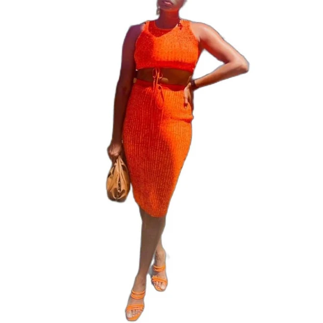 matching set ASOS 2 Piece Orange Trendyol Ribbed Crop Tank Top & Midi Skirt Set M - Women | Color: Orange | Size: M Mercari $44.99
