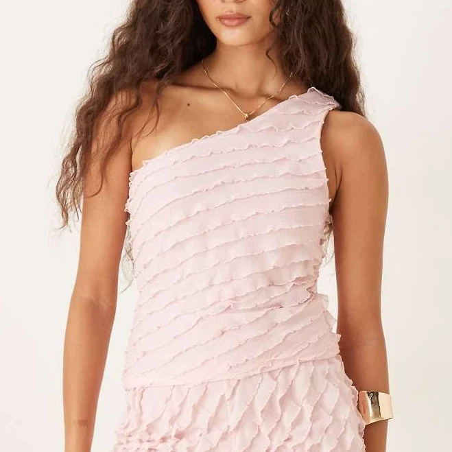 one shoulder top ASOS DESIGN mix & match ruffle one shoulder top in baby pink ASOS $9.99