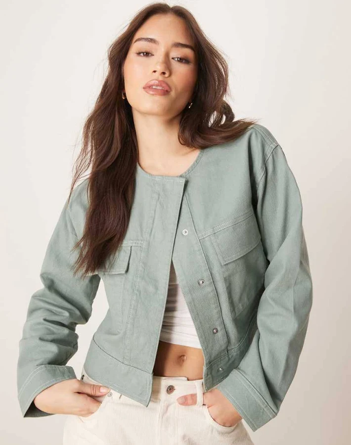 lace outfits ASOS Design Twill Collarless Jacket ASOS $24.99