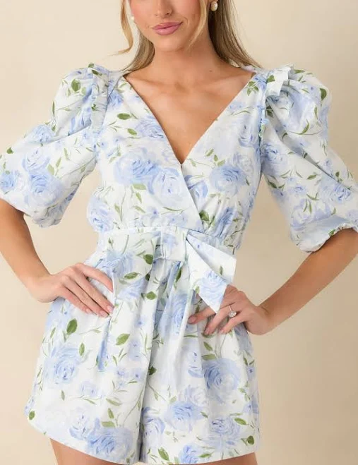 romper Atalanta Women's Floral Print Cotton Puff Sleeve Romper Red Dress $156