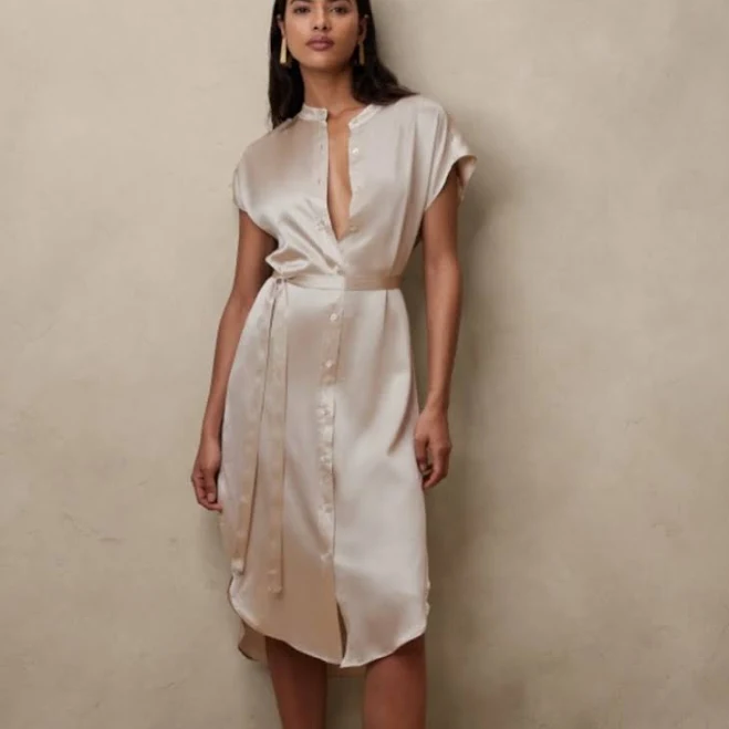 shirt dress Banana Republic Dresses | Banana Republic Serenade Silk Shirtdress Sz S New | Color: Cream | Size: S | Icbosca's Closet Poshmark $150