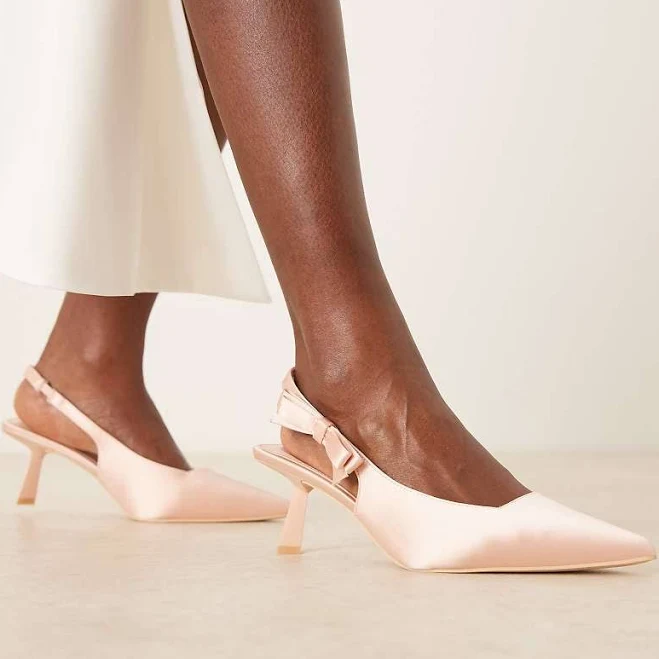heels Be Mine Wide Fit Almeria Slingback Heeled Pumps with Bow Detail ASOS $52