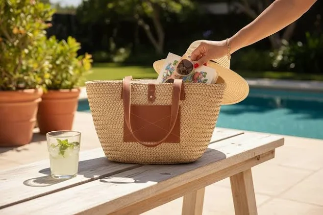 bag Beach Market Handwoven Straw Tote Bag with Faux Leather Accents Etsy - Seller $31.45