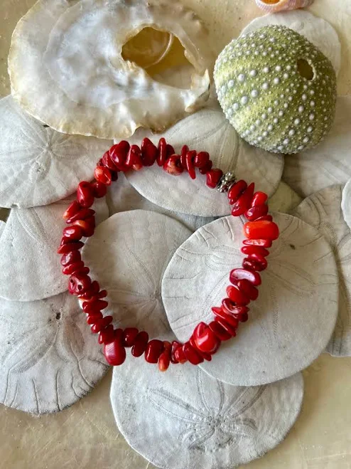 accessory Beaded Stretch Bracelet with Coral Chip Beads Etsy - carolynshomework $12.5