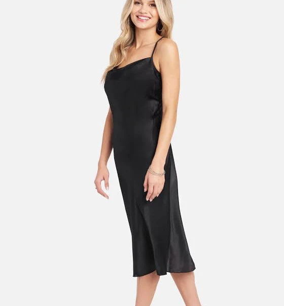 dress Bebe Women's Dresses Bebe Cowl Neck Midi Satin Slip Dress ShopSimon $20.99
